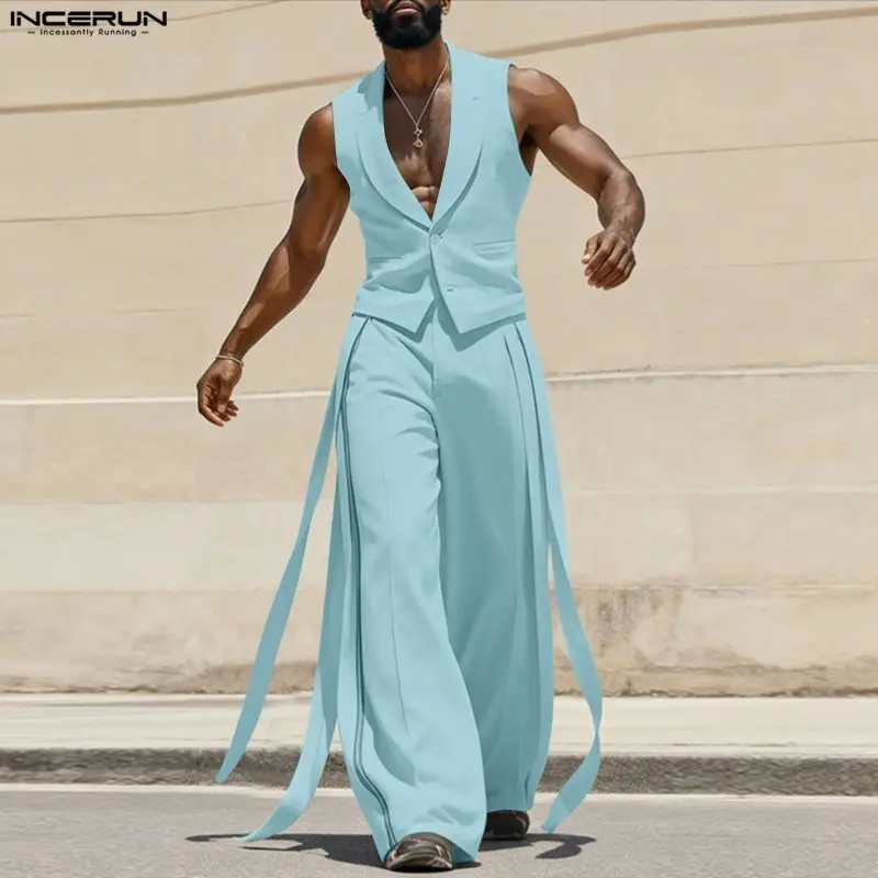 INCERUN Men Sets Solid Color V - Mens Fashion Summer review and price