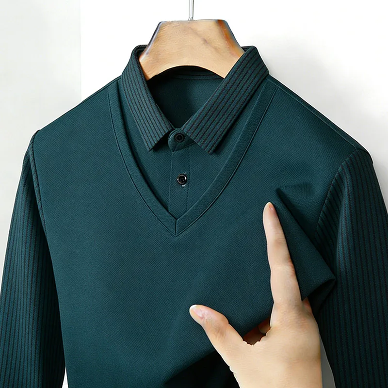 Men's Fake Two Piece Shirt Col - Mens Fashion Clothes review and price