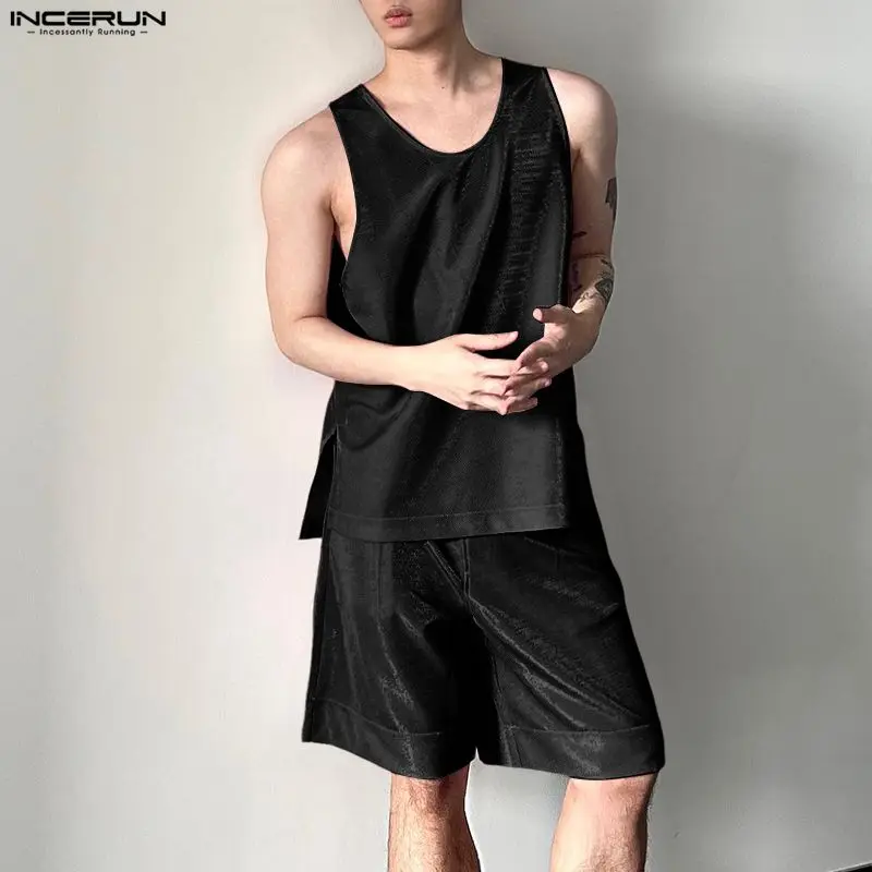 INCERUN Men's Sets Shiny Solid - Mens Fashion Summer review and price